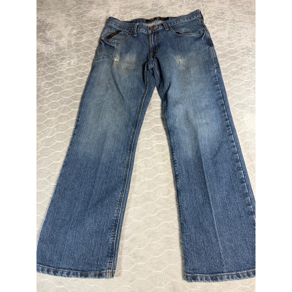 Ariat Rebar M4 Relaxed Boot Cut Jeans Mens 30x30 Blue Distressed Workwear